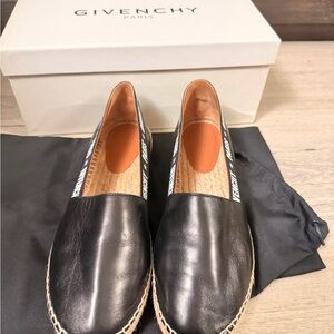 Givenchy Black Leather Espadrille Slip-Ons with Logo Trim